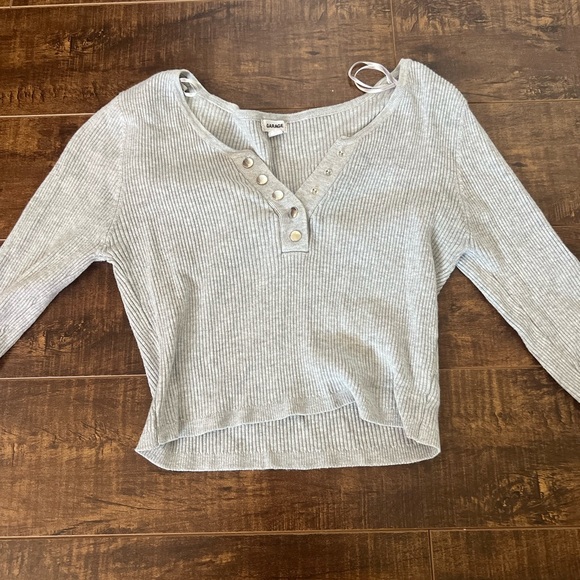 garage light grey ribbed long sleeve crop top - Picture 2 of 2